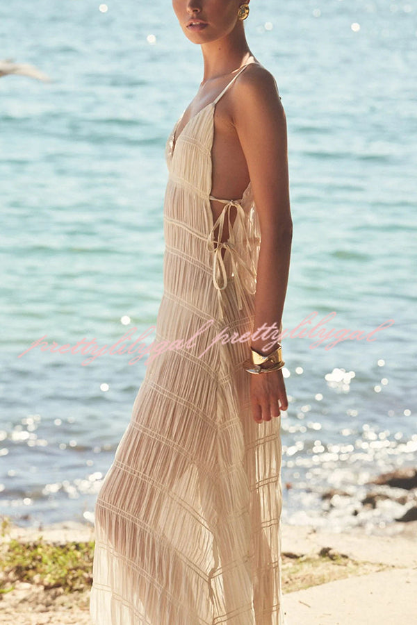 Somewhere Sunny Pleated Fabric Side Cutout Straps A-line Loose Maxi Dress