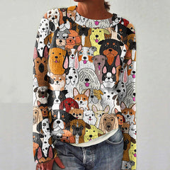Women's Fun Dog Print Crew Neck Sweater