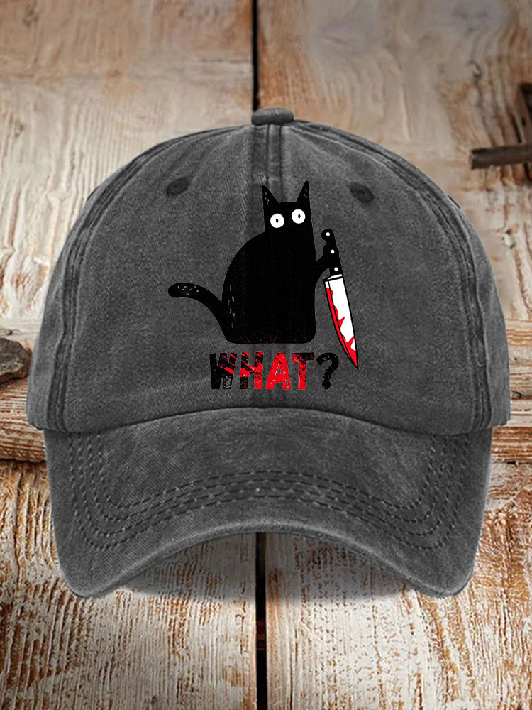 Funny Black Cat Print Hat