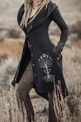 Vintage Print Hooded Button-Up Jacket