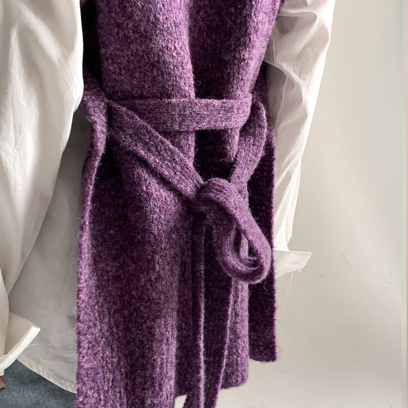 V-neck knitted wool oversized slouchy vest sweater