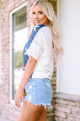Women's Stripes Knit Short Sleeves Top