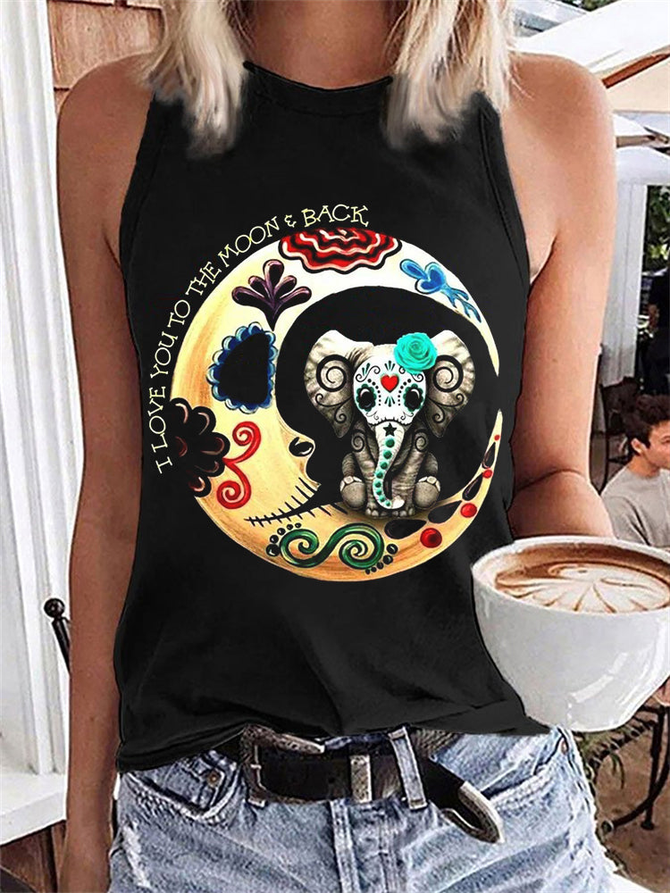 Day Of The Dead Elephant & Moon Art Tank Top
