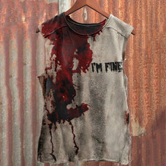 I'm Fine Blood Stains Art Short Sleeve Halloween Tank Top