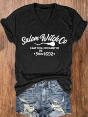 Halloween Salem Witch Co Crafting Enchanted since 1692 Printed V Neck T Shirt
