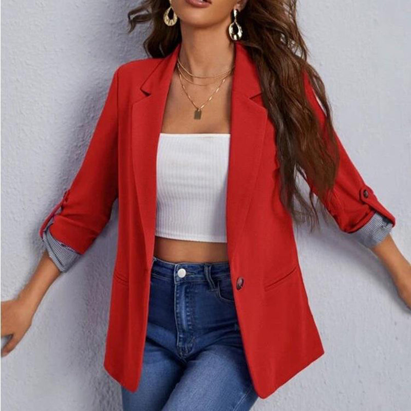 One Button Stripe Panel Casual Blazer