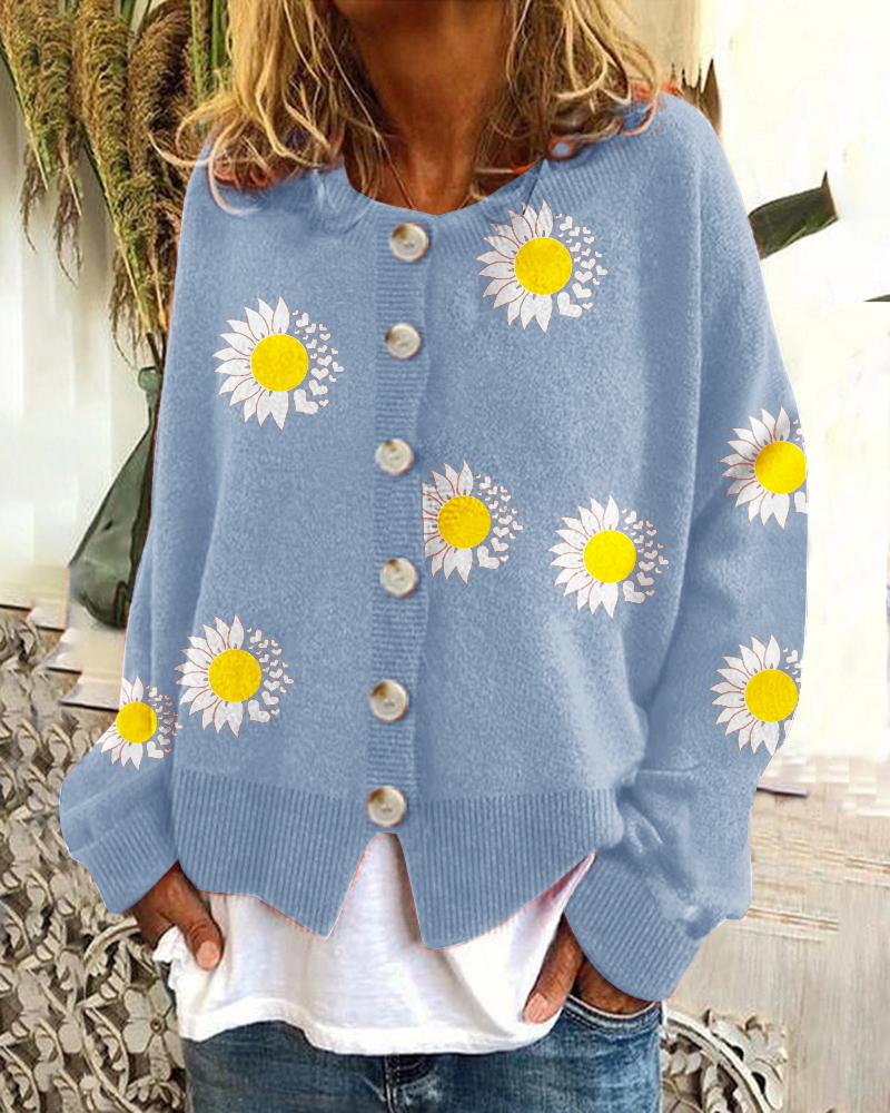 Solid Color Flower Printed Sweater