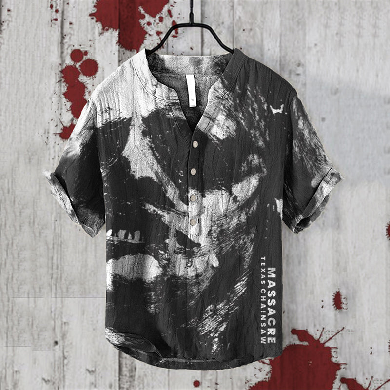 Massacre Face  Halloween Texas V-Neck Cotton And Linen Blend Shirt