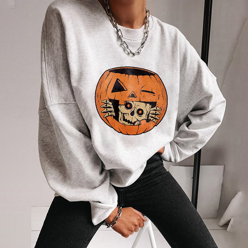 Halloween Print Crew Neck Long Sleeve Sweatshirt