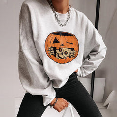 Halloween Print Crew Neck Long Sleeve Sweatshirt