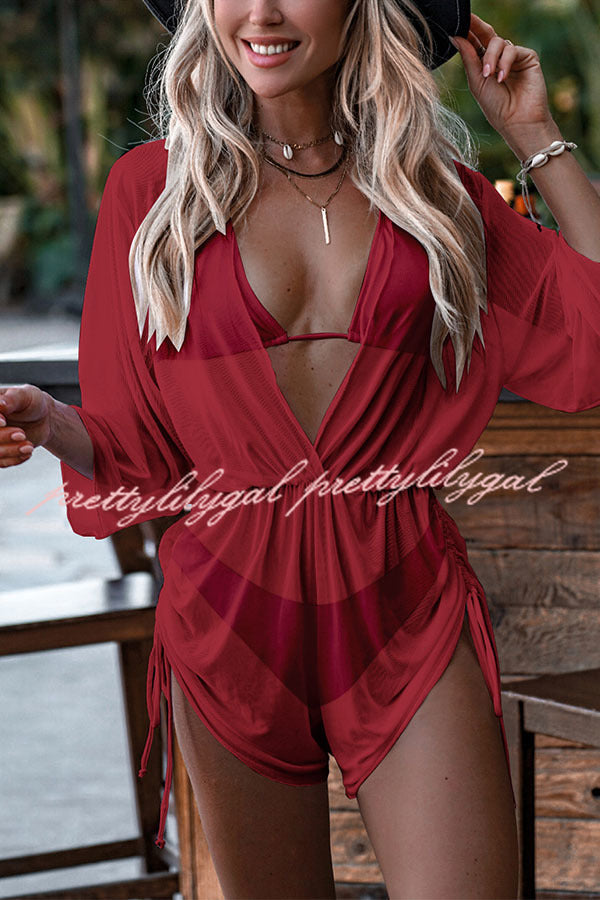 Color Lace High Waist Bikini Three-piece Suit