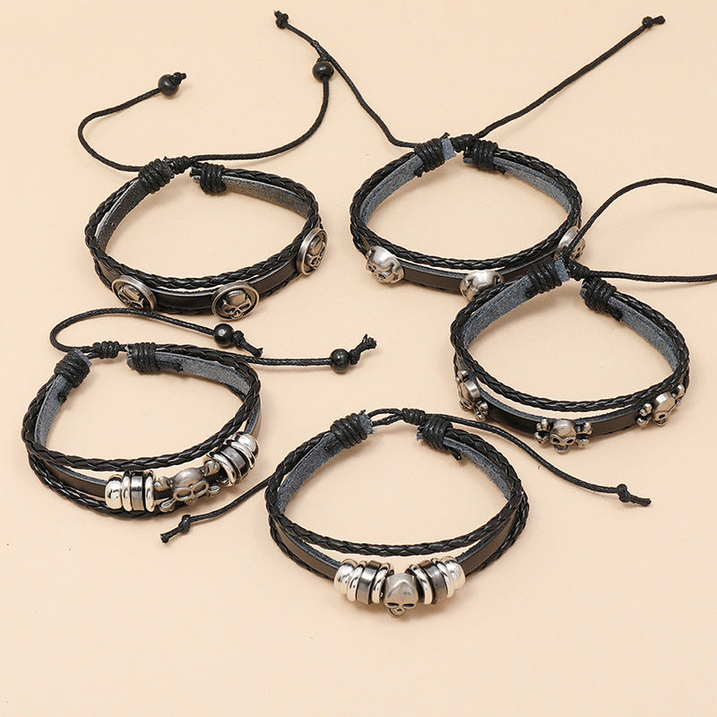 Skull Beaded Leather Bracelet