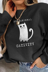 Long Sleeve Ghost Cat Print Sweatshirt