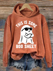 Women's Halloween This Is Some Boo Sheet Printed Crew Neck Long Sleeve Hoodie