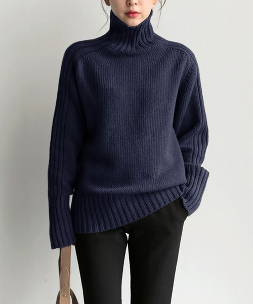 Simple Pit Strip Turtleneck Sweater
