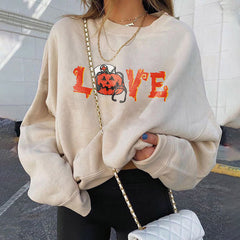 Halloween Print Crew Neck Casual Sweatshirt