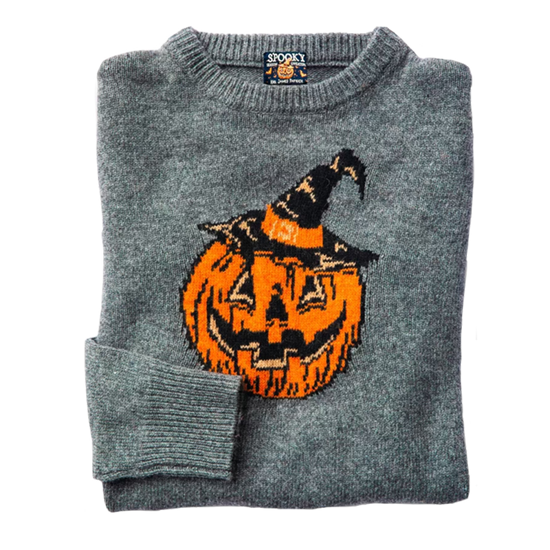 Halloween Pumpkin Print Casual Knitted Pullover Sweater