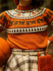 Halloween Black Cat Pumpkin Pattern Cozy Knit Sweater