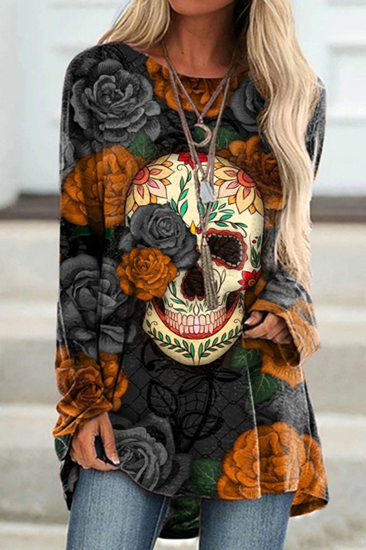 Marigold Skull Print Long Sleeve Tunic