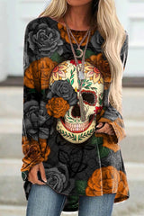 Marigold Skull Print Long Sleeve Tunic