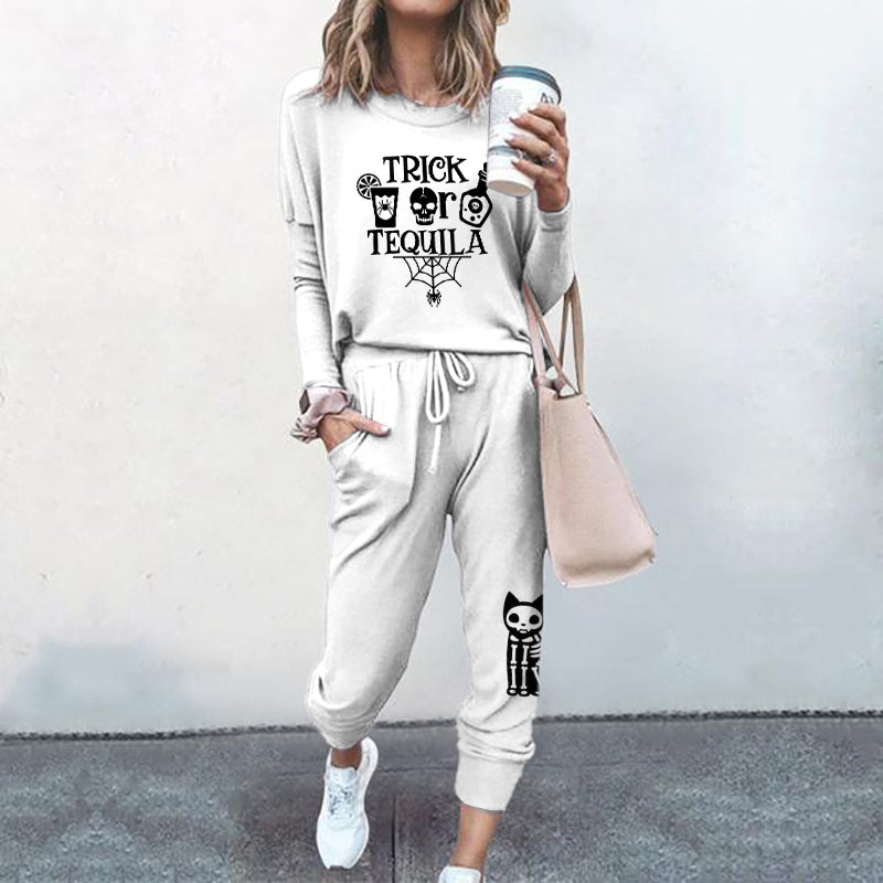 Trick Skull Print T-Shirt Two Piece Set