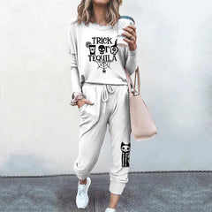 Trick Skull Print T-Shirt Two Piece Set