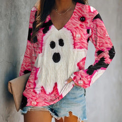 Halloween Ghost Three-Dimensional Pattern Women'S Long-Sleeved Top