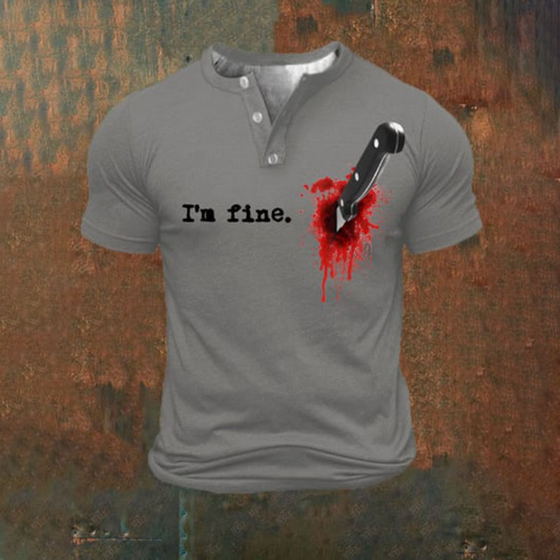 Men's  I'm Fine Print Henley Shirt