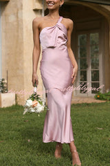 Carrie Satin Drape Twist Detail One Shoulder Midi Dress