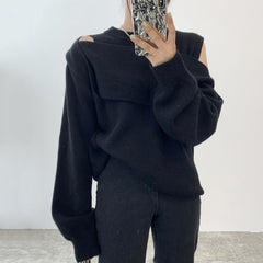 Retro niche irregular off-the-shoulder sweater