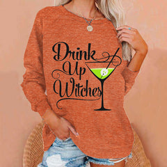 Women's Drink Up Witches Funny Halloween Casual Sweatshirt