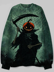 Halloween Pumpkin Grimace Skull Print Sweatshirt