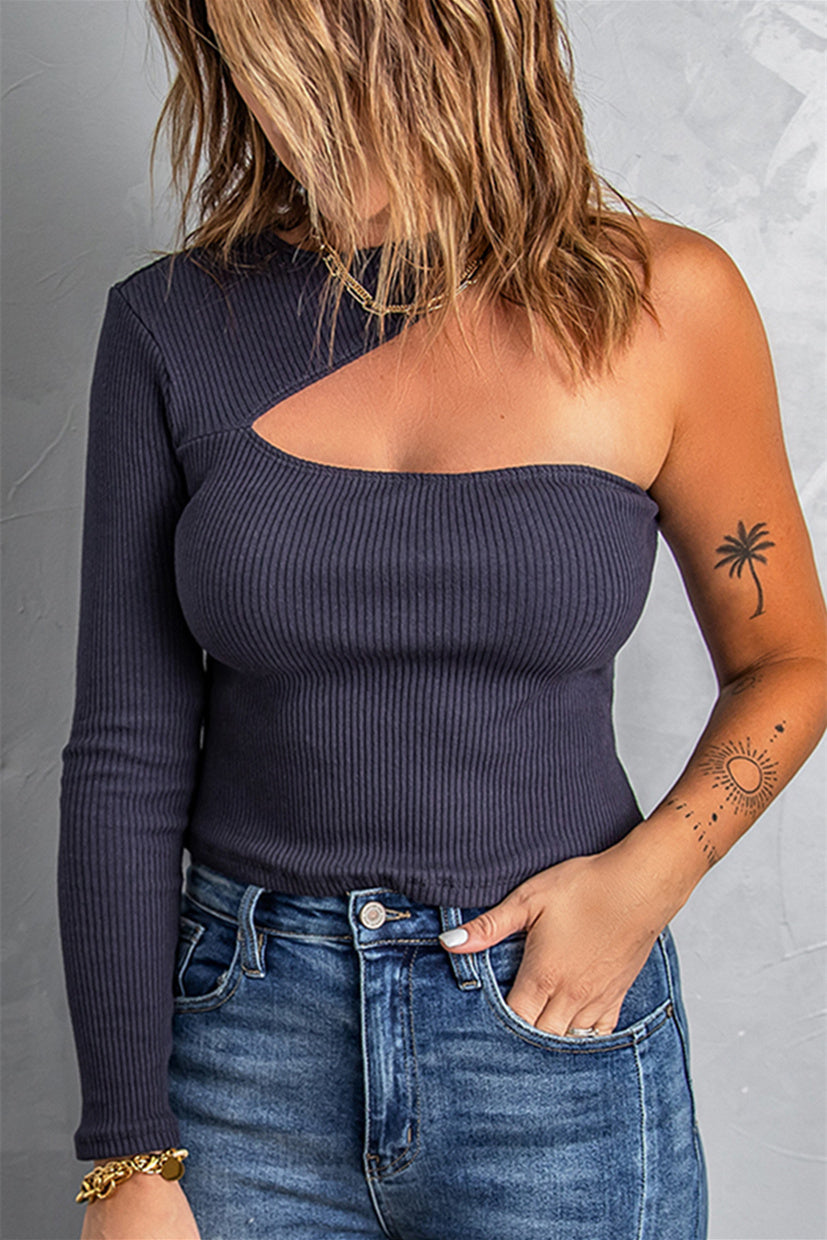 Women's Navy Cut-out One Shoulder Top