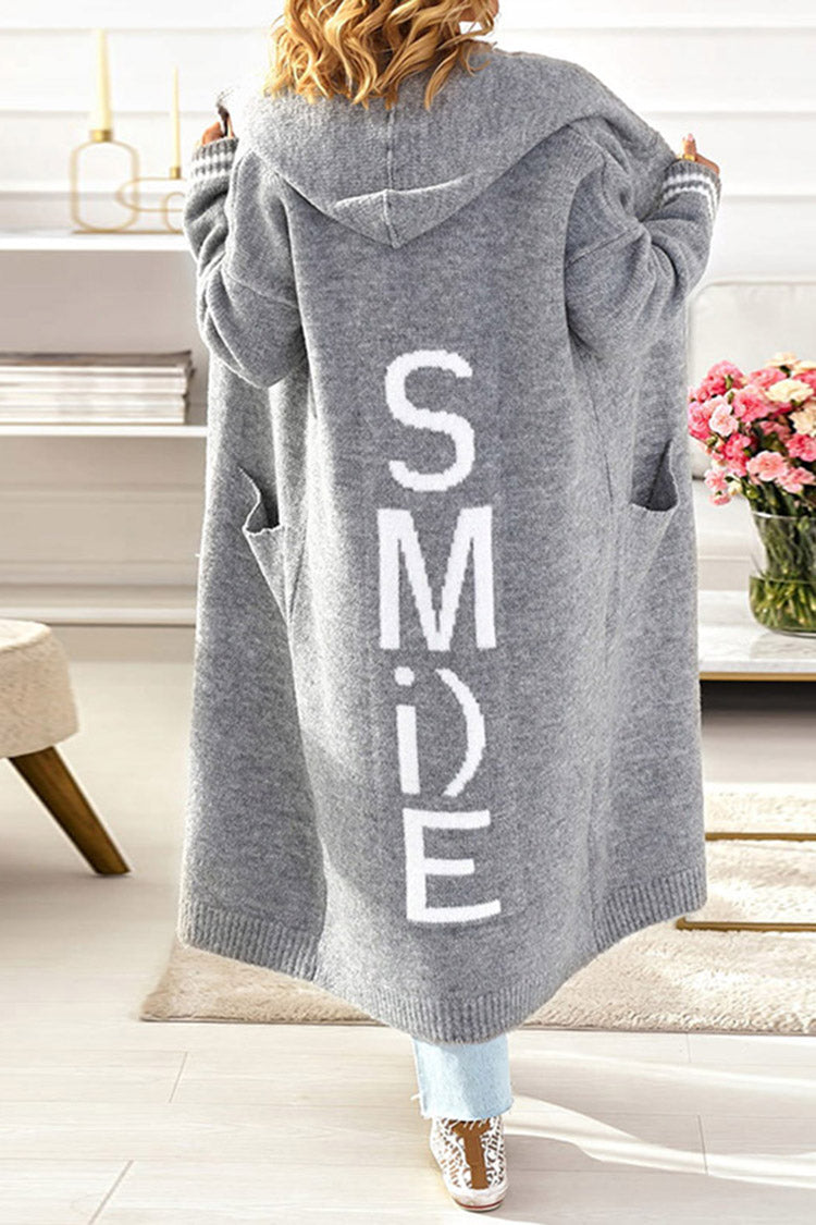Letter Loose Casual Long Sleeve Hooded Sweater Cardigan