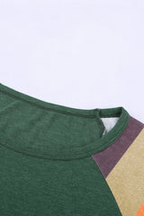 Women's Striped Balloon Sleeves Green Knit Top