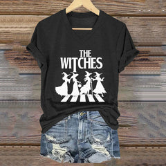Women's Halloween The Witches Print V-Neck T-Shirt