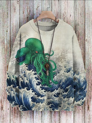 Men's Vintage Octopus Sea Wave Art Cozy Sweater