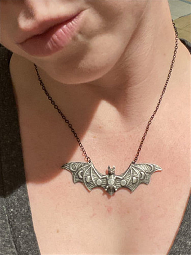 Vintage Bat With Mystical Moon Phase Necklace