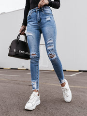 Women's Washed stretch ripped slim fit denim trousers