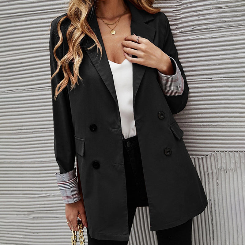 One-Button Check Paneled Casual Blazer