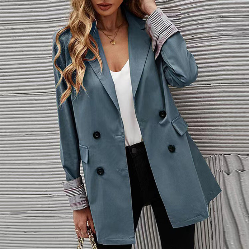 One-Button Check Paneled Casual Blazer