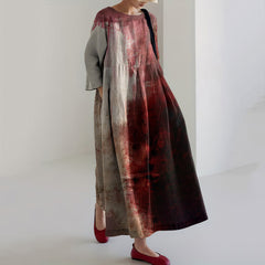 Vintage Bloody Halloween Print Long Sleeve Casual Midi Dress