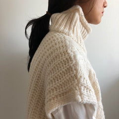 Vintage turtleneck hemp pattern loose knit sweater vest