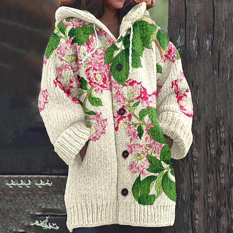 Pink Floral Art Women's Cardigan Sweater