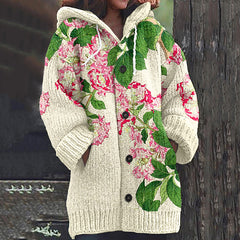 Pink Floral Art Women's Cardigan Sweater