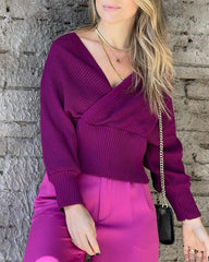 V-neck cross wrap puffy sleeve sweater