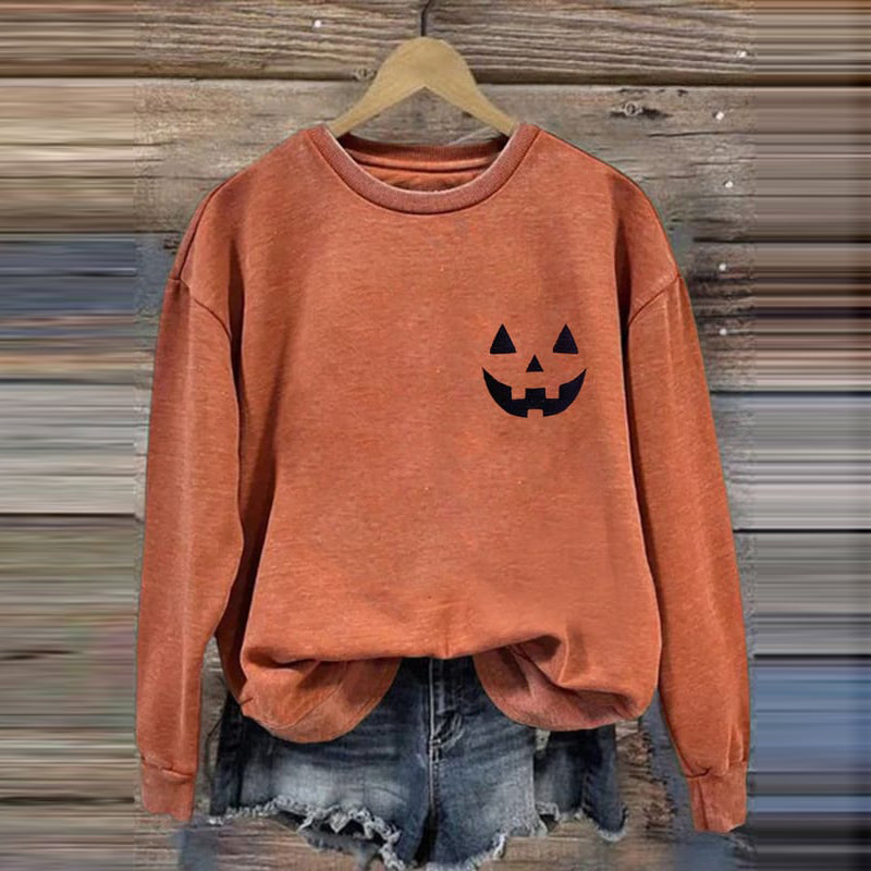 Women's Jack-O-Lantern Halloween Print Round Neck Sweatshirt