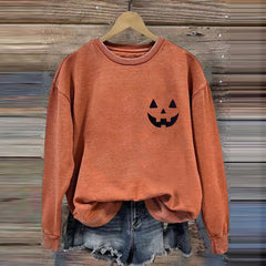 Women's Jack-O-Lantern Halloween Print Round Neck Sweatshirt