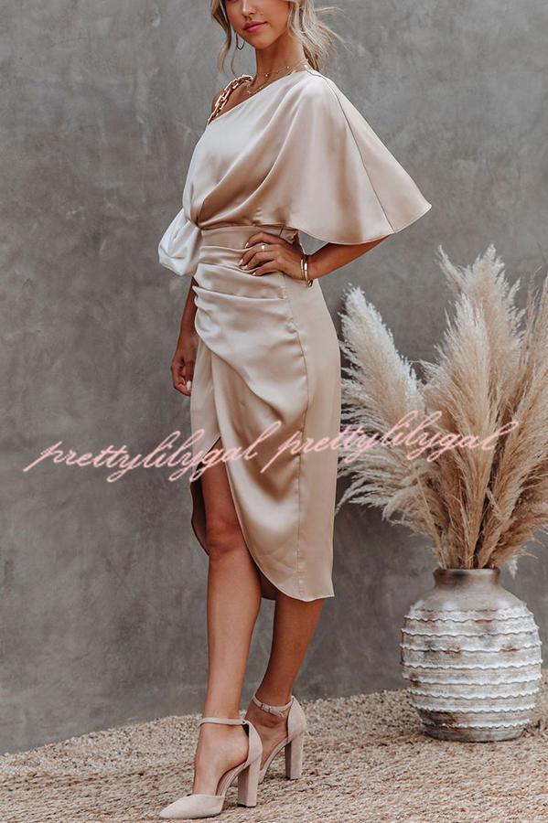 Glam Expectations One Shoulder Satin Drape Dress