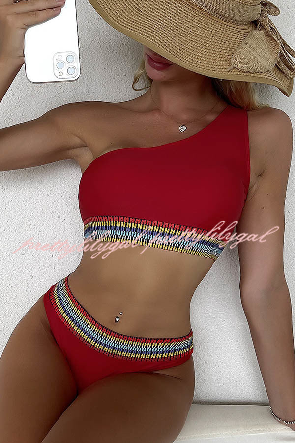 Toasting In Santorini One Shoulder Bikini Swimsuit